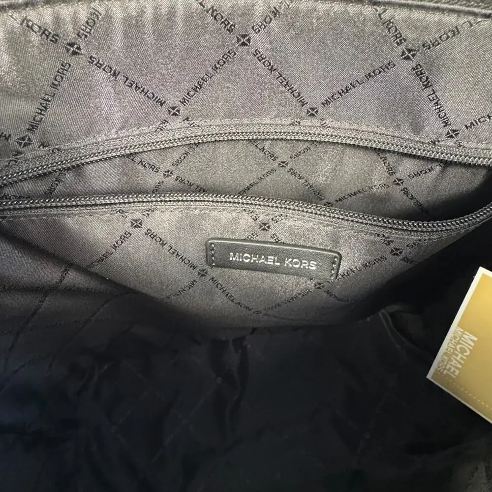 Michael Kors Charlotte Signature Logo Tote Bag Large Black Leather Zip‎ Top NWT